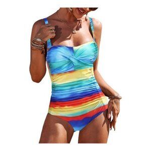 Rainbow Inspired Vintage Pin-up Tummy Control Swimsuit Size Small NWT #7857